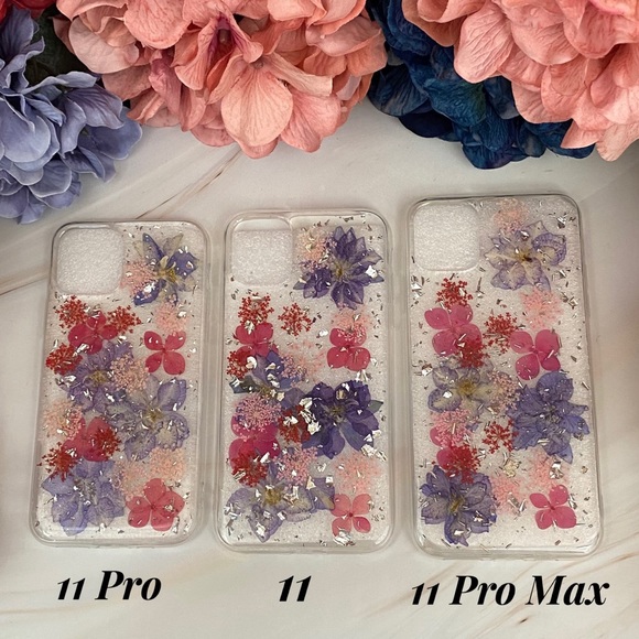 Beautiful Hand Pressed Pink & Purple Flower Glitter iPhone Case - Picture 15 of 16